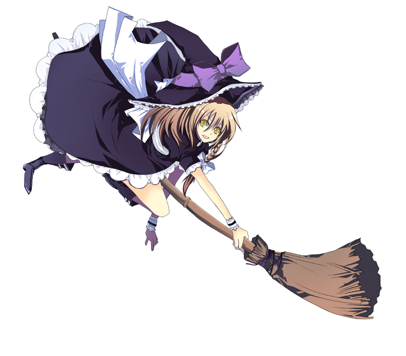 1girl blonde_hair broom broom_riding female hair_ribbon harano hat kirisame_marisa ribbon solo touhou witch witch_hat