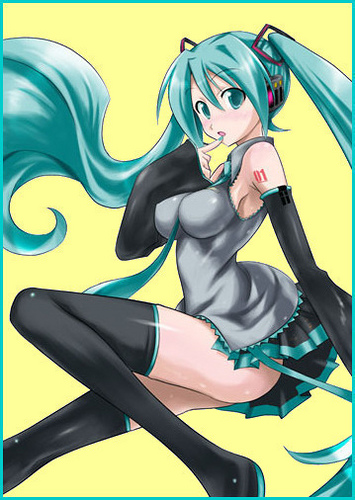 aqua_hair black_thighhighs detached_sleeves erect_nipples hatsune_miku headphones long_hair lowres necktie skirt thigh-highs thighhighs twintails very_long_hair vocaloid zettai_ryouiki