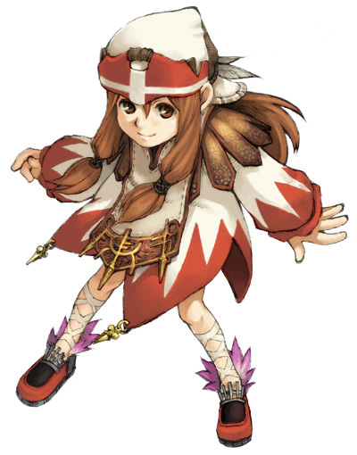 brown_hair clavat dress final_fantasy final_fantasy_crystal_chronicles hat long_hair smile solo white_mage