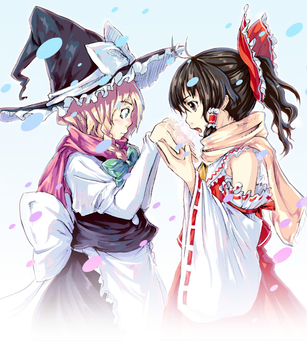 breath female hakurei_reimu kirisame_marisa perfect_cherry_blossom satori satori_(transient_wind) scarf touhou