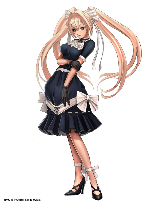 1girl ankle_garter ankle_wraps blonde_hair blue_eyes bow dress feet gloves hair_ribbon high_heels long_hair ribbon ryu_(ryu's_former_site) shoes solo twintails