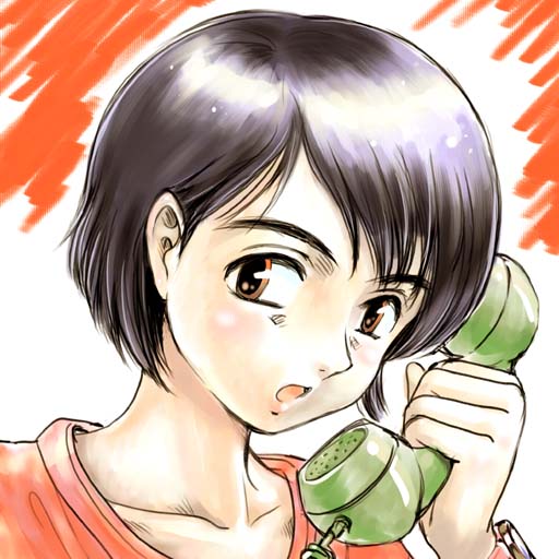 black_hair payphone phone red_eyes short_hair