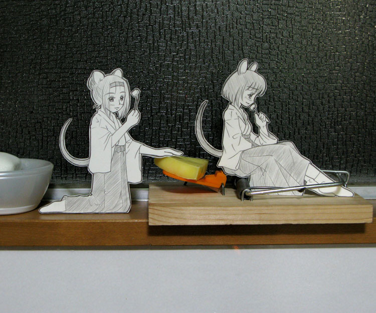 animal_ears japanese_clothes long_skirt minigirl mouse_ears mouse_tail mousegirl mousetrap paper paper_child papercraft photo sasaki_yukinojou short_hair skirt tail
