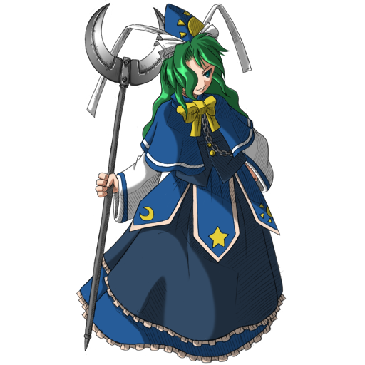 1girl bow chains female green_hair hat long_hair mima mystic_square simple_background skirt smile solo touhou wizard_hat