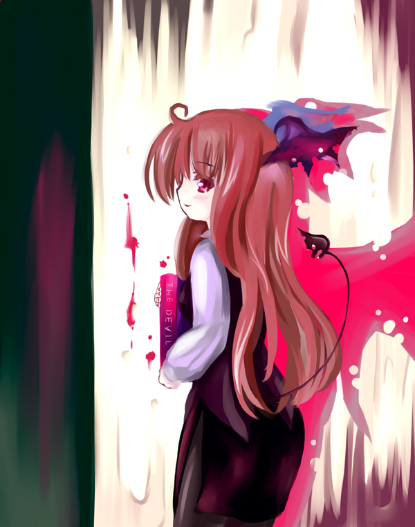 1girl 23 23_(candy_chapus) demon_girl female head_wings koakuma redhead solo tail the_embodiment_of_scarlet_devil touhou wings