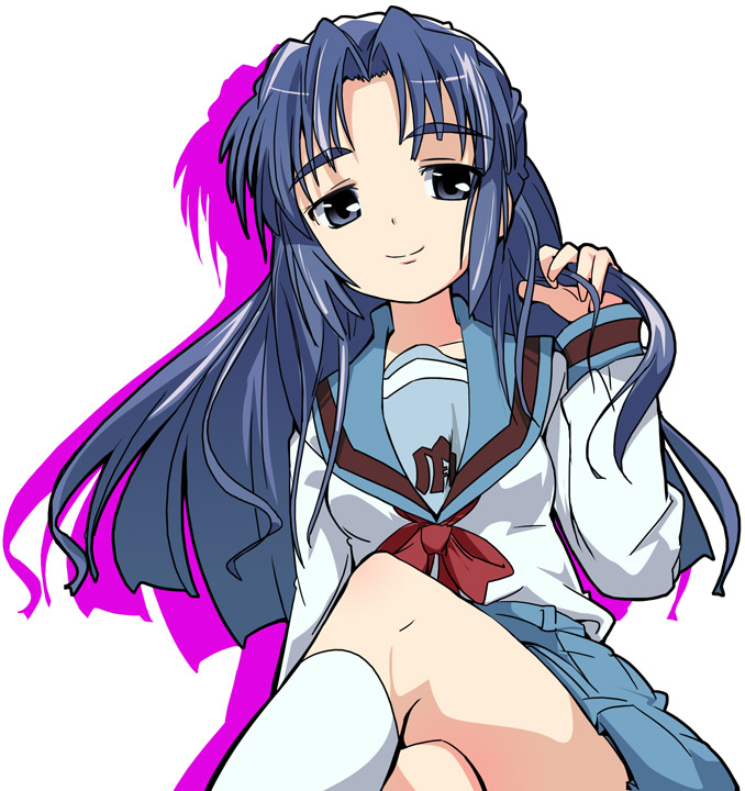 asakura_ryouko blue_hair ixy long_hair school_uniform serafuku suzumiya_haruhi_no_yuuutsu