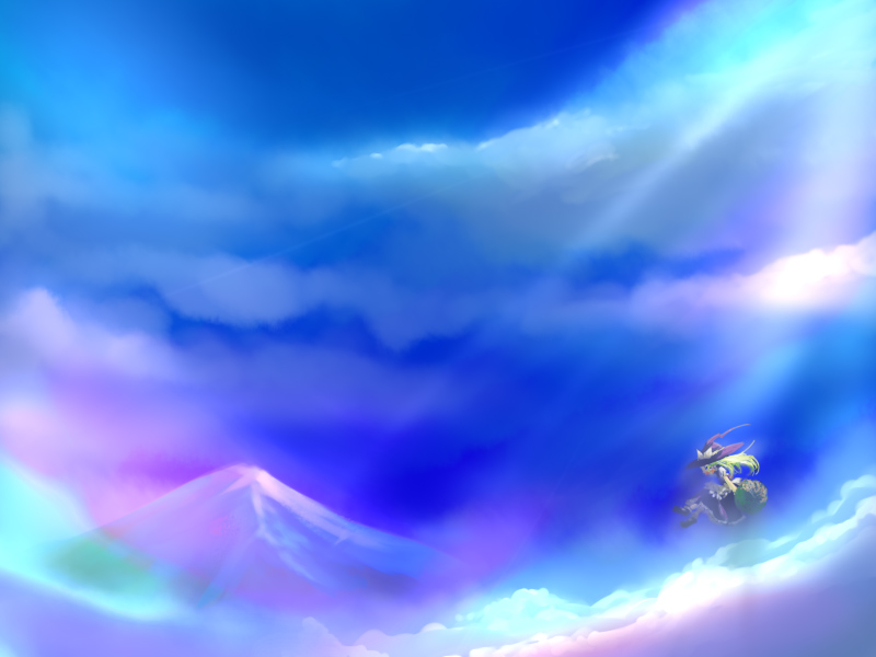 1girl blonde_hair blue blue_eyes blush broom broom_riding clouds cloudy_sky day female from_side hat kirisame_marisa light_rays mary_janes mountain neki-t outdoors profile scenery shoes sky snow solo sunlight touhou witch_hat