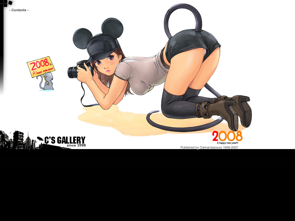 00s 1girl 2008 animal_ears camera carina carina_(xiaowoo) mouse_ears new_year original solo tail thigh-highs