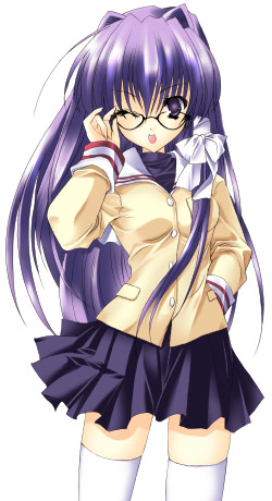 ayase_hazuki clannad fujibayashi_kyou glasses lowres school_uniform serafuku thigh-highs