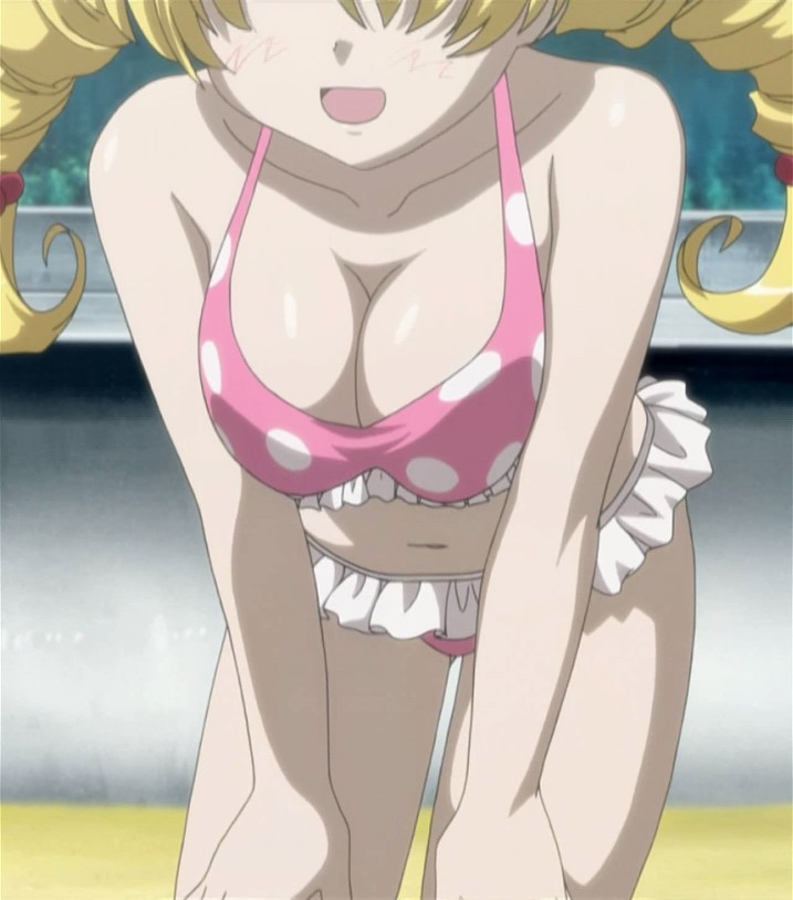 1girl beach bikini breasts cleavage head_out_of_frame isokawa_nina screencap solo stitched swimsuit tona-gura!