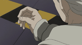 1boy animated animated_gif batou face_punch falling ghost_in_the_shell ghost_in_the_shell_stand_alone_complex in_the_face lowres male_focus mind_control punching self-harm self-mutilation solo