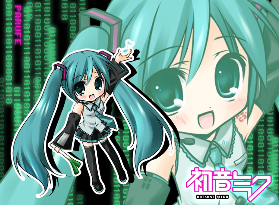 1girl aqua_hair aqua_necktie binary chibi hatsune_miku hayashi_sakura long_hair necktie scalllion solo spring_onion thigh-highs twintails very_long_hair vocaloid zettai_ryouiki zoom_layer