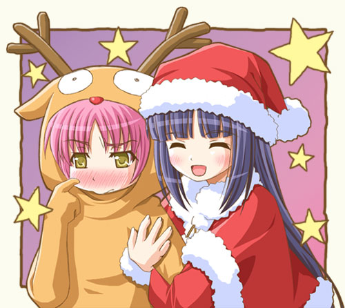 blush christmas fujisaki_nadeshiko hinamori_amu lowres reindeer santa_costume shiumai shugo_chara! siumai trap