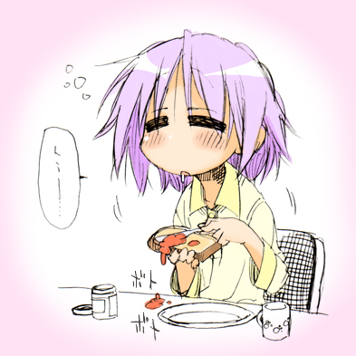 food hiiragi_tsukasa jam lowres lucky_star mikami_komata mikami_konu sleepy toast