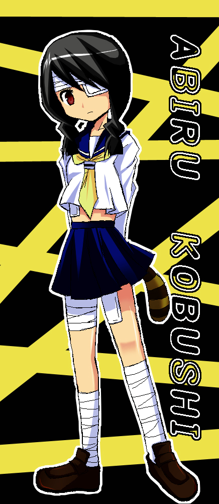 1girl akane_souichi bandage kobushi_abiru sayonara_zetsubou_sensei school_uniform serafuku solo tail
