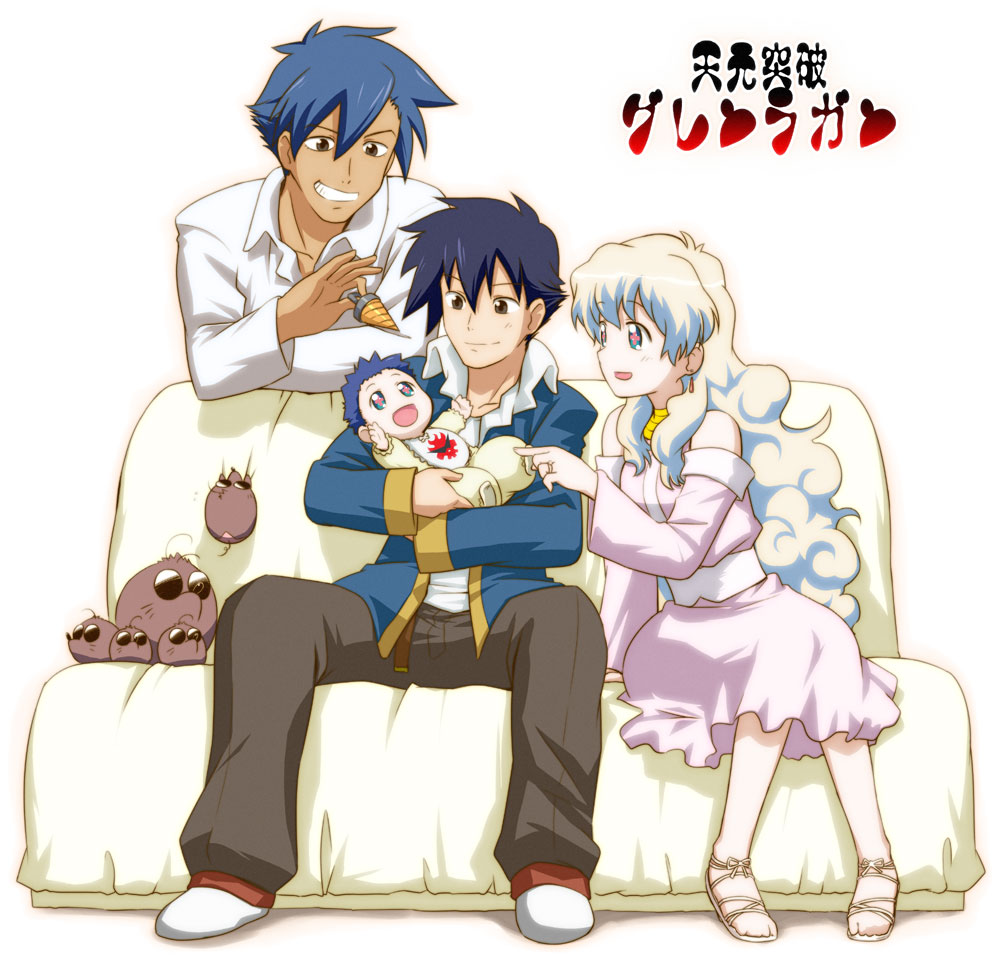 age_difference baby blue_hair boota dress drill family father_and_son good_end if_they_mated kamina mother_and_son multiple_boys nagian nia_teppelin older open_mouth short_hair simon sitting tengen_toppa_gurren_lagann
