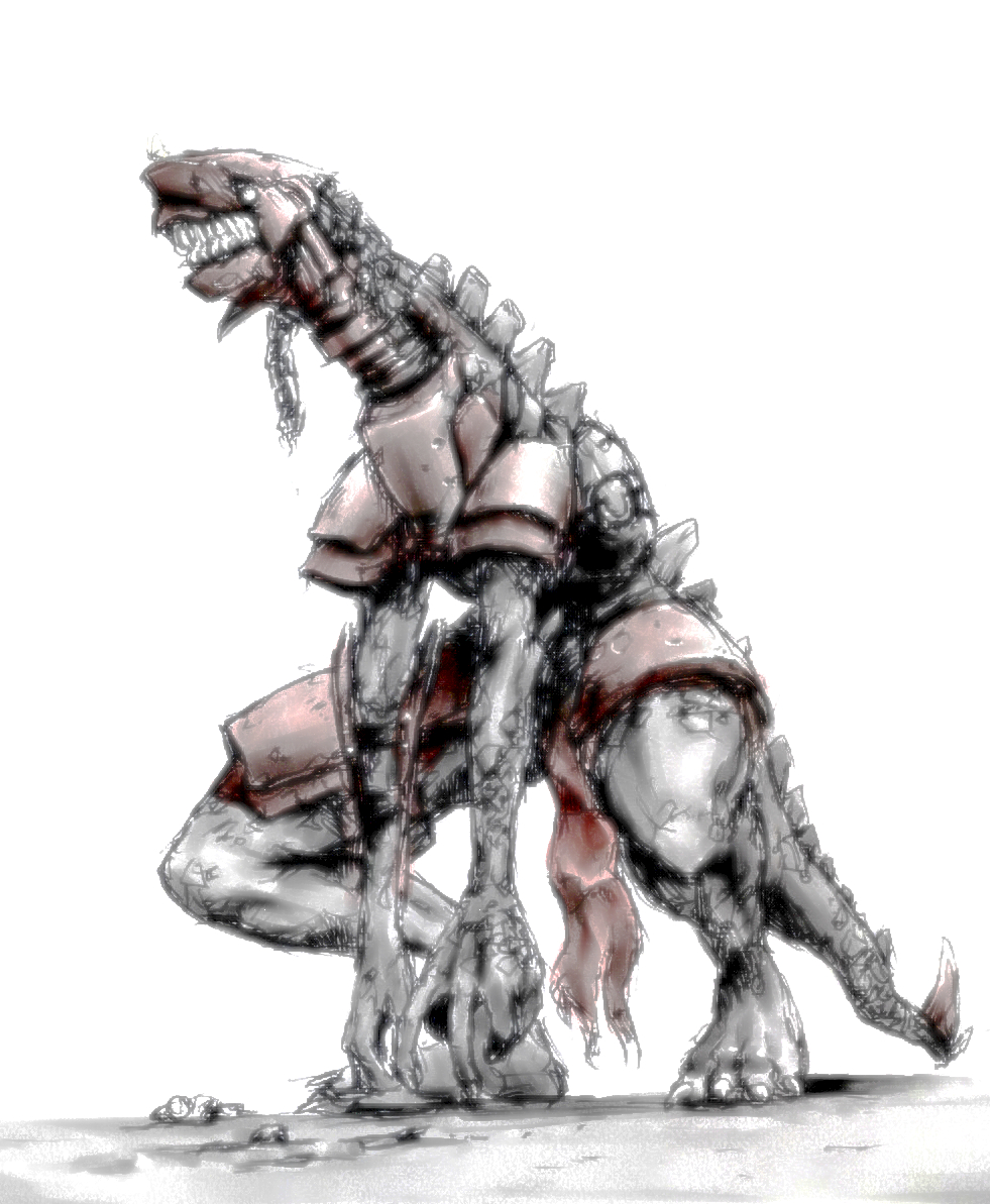 armor chains cyborg dinosaur loincloth metal no_humans robot spikes suparu suparu_(br3) tail