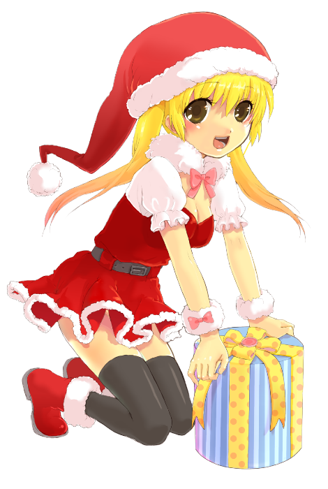 christmas original santa_costume suzumiya_haruhi_no_yuuutsu tachibana_kyouko thigh-highs tomako zettai_ryouiki