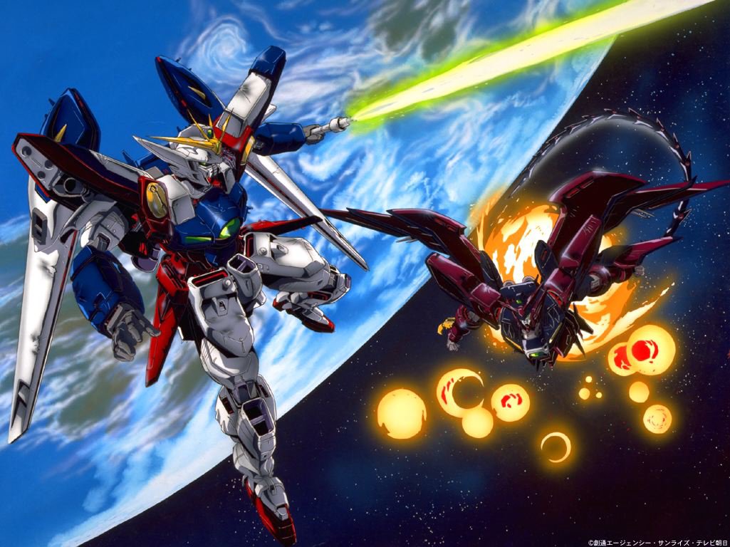 90s battle earth energy_sword epyon gundam gundam_epyon gundam_wing jpeg_artifacts mecha official_art space sword wallpaper weapon whip wing_gundam_zero