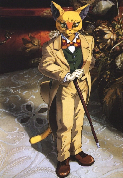 00s 1boy 90s animal_ears bow bowtie cane cat cat_ears cat_tail formal furry gloves hat male_focus mimi_wo_sumaseba neko_no_ongaeshi pants solo standing studio_ghibli suit tail tailcoat the_baron top_hat vest wing_collar
