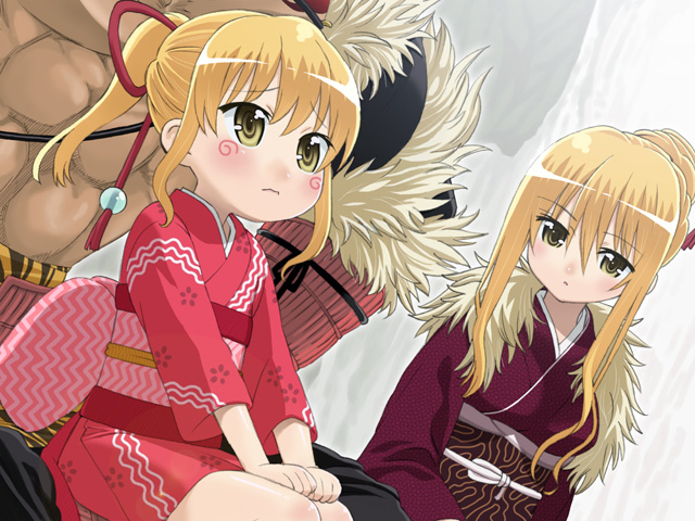 1boy 2girls furisode japanese_clothes kimono multiple_girls st_parasu