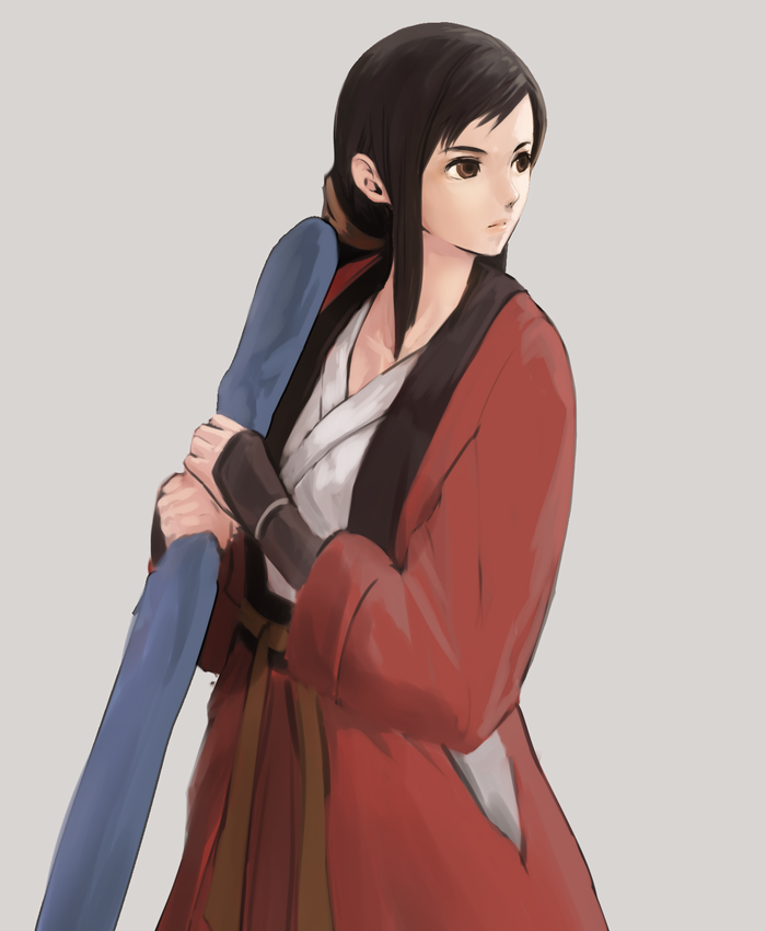 brown_eyes chirigami-san japanese_clothes kimono last_blade last_blade_2 ponytail snk takane_hibiki weapon