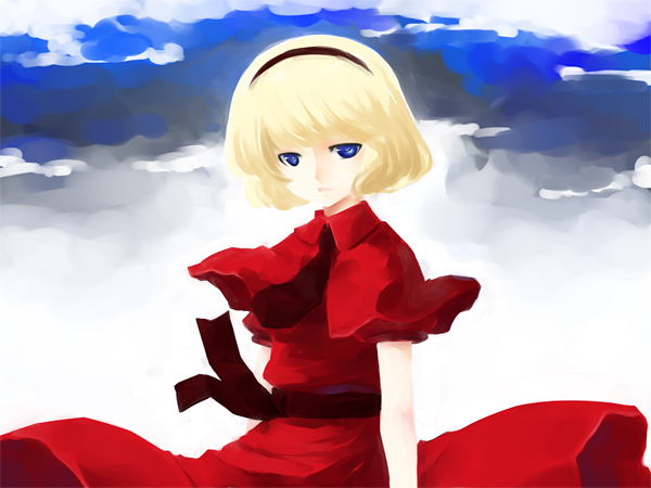 1girl alice_margatroid alternate_color blonde_hair capelet female hairband medicine_melancholy player_2 sakuraba_yuuki short_hair solo touhou