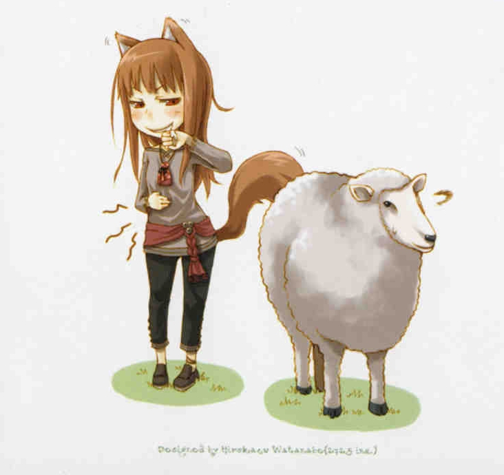 animal_ears ayakura_juu holo jpeg_artifacts scan sheep spice_and_wolf tail wolf_ears