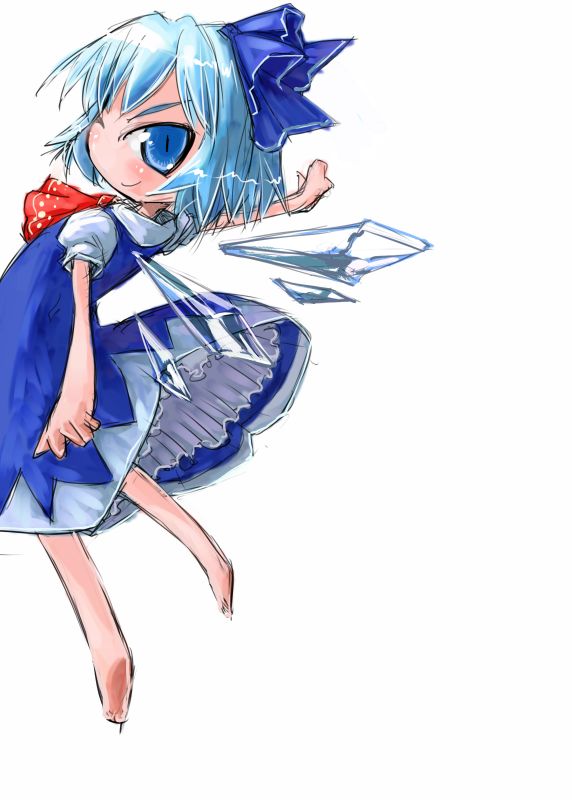 1girl barefoot bow cirno female sketch solo tao tao_(kadoya) the_embodiment_of_scarlet_devil touhou