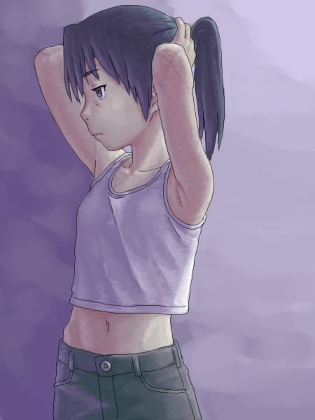 amasawa_yuuko armpits brown_eyes brown_hair dennou_coil hairdressing midriff tank_top twintails yuuya_(yu-ya's)