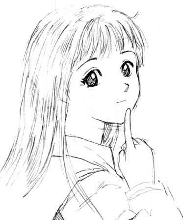 1girl efira lowres monochrome sketch solo thinking