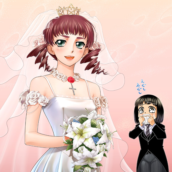 00s bride dress drill_hair flower lily lily_(flower) mami_akira maria-sama_ga_miteru matsudaira_touko nijou_noriko wedding wedding_dress