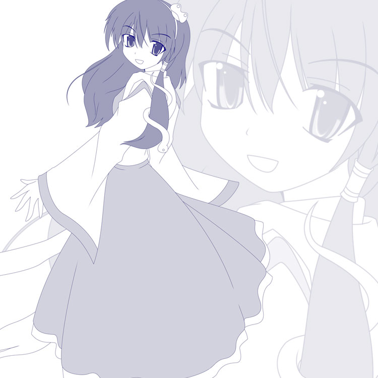 1girl female kochiya_sanae long_skirt monochrome purple side_b skirt solo touhou