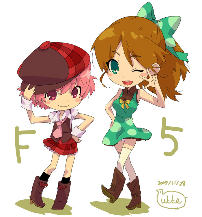 2girls fashion hat multiple_girls original thigh-highs ukke