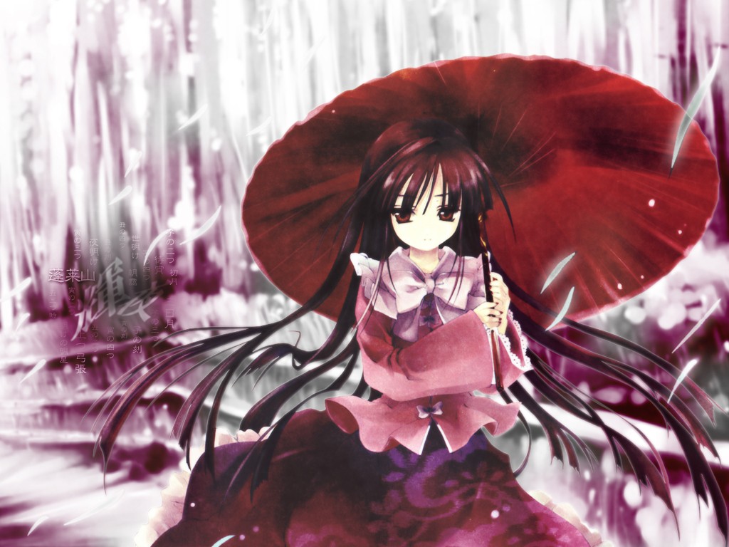 1girl cradle_(artist) female houraisan_kaguya kuroya_shinobu oriental_umbrella solo touhou umbrella wallpaper