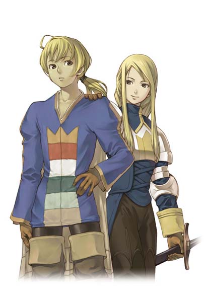 1boy 1girl agrias_oaks armor blonde_hair braid couple error final_fantasy final_fantasy_tactics hetero long_hair ramza_beoulve sword tamaki_g tamaki_g_(artist) time_paradox weapon