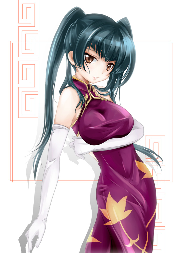 1girl breasts china_dress chinese_clothes dress elbow_gloves g-ist gloves gundam gundam_00 solo twintails wang_liu_mei