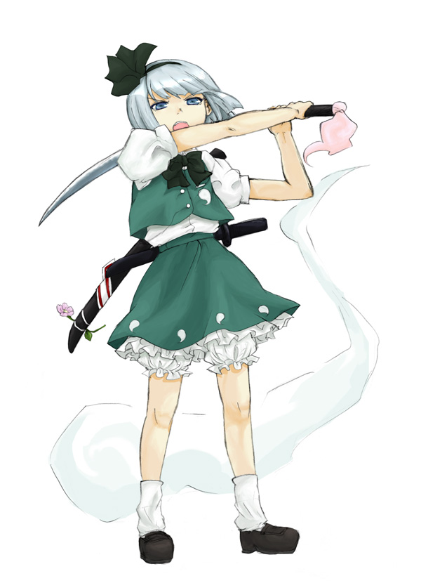 1girl female hitodama katana konpaku_youmu konpaku_youmu_(ghost) shikai shikai_(iesiki_56) solo sword touhou weapon