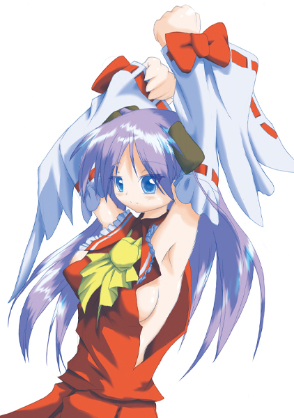 1girl armpits breasts cosplay crossover hakurei_reimu hakurei_reimu_(cosplay) hexa hiiragi_kagami japanese_clothes large_breasts lucky_star miko sideboob solo touhou