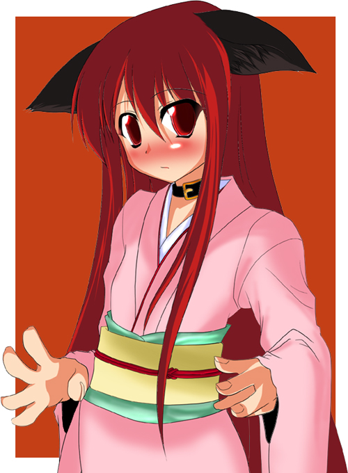 animal_ears blush cat_ears choker japanese_clothes kimono long_hair red_eyes redhead shakugan_no_shana shana