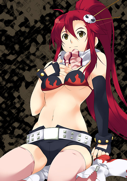 bikini bikini_top mizuki_makoto short_shorts shorts swimsuit tengen_toppa_gurren_lagann thigh-highs yoko_littner