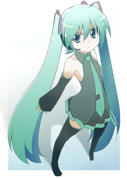 1girl aqua_hair bakutendou hatsune_miku long_hair necktie solo thigh-highs twintails very_long_hair vocaloid