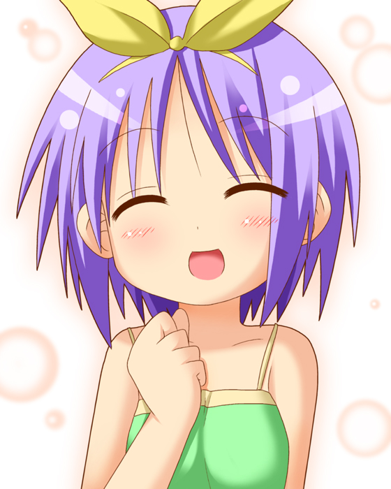 blue_eyes blue_hair closed_eyes happy hiiragi_tsukasa lucky_star minami_(colorful_palette) purple_hair ribbon short_hair