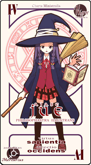 1girl akamatsu_ken ayase_yue bamboo_broom book braid broom card card_(medium) floating_book hat holding_broom latin long_hair looking_at_viewer mahou_sensei_negima! mercury_symbol official_art open_book open_mouth pactio plaid plaid_skirt pleated_skirt purple_hair school_uniform skirt solo thigh-highs twin_braids violet_eyes witch witch_hat