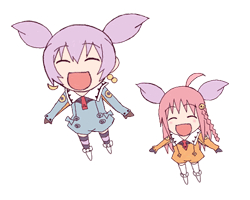 animated animated_gif azumanga_daioh chibi chiko crossover emoncake. head_wings lowres nono_(top_wo_nerae_2!) parody romper short_twintails top_wo_nerae_2! twintails tycho_science