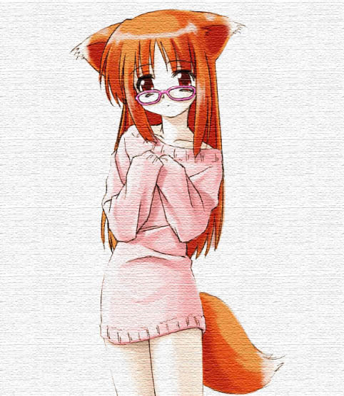 1girl animal_ears bespectacled bottomless fox_ears fox_tail glasses hana hana_(ukagaka) naked_sweater no_pants solo sweater tail ukagaka umekichi