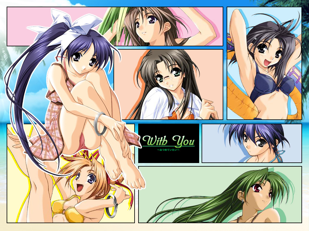 00s 6+girls :d amamiya_michiru antenna_hair armpits arms_behind_head barefoot bikini bikini_under_clothes black_hair blue_eyes blue_hair blush bracelet breasts cleavage close-up cyamna_fon dress earrings everyone fang feet glasses green_eyes green_hair grey_hair hair_ribbon hashimoto_takashi hikawa_naori innertube itou_noemi jewelry leg_hug legs legs_crossed legs_up long_hair multiple_girls naruse_manami one-piece_swimsuit open_mouth orange_hair plaid plaid_dress ponytail red_eyes ribbon shigaraki_miako short_hair side_ponytail sitting small_breasts smile swimsuit swimsuit_under_clothes tanaka_saeko wallpaper with_you