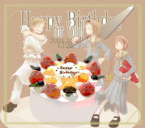 00s birthday cake food hasekura_rei maria-sama_ga_miteru pastry pleated_skirt school_uniform serafuku shimazu_yoshino skirt torii_eriko