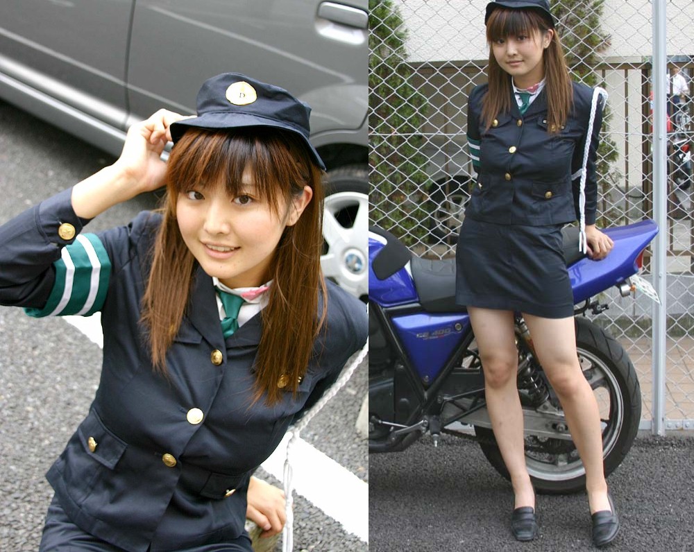 1girl asian ground_vehicle motor_vehicle motorcycle photo police vehicle