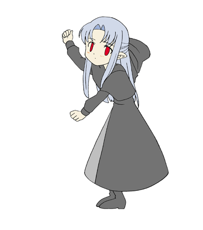 00s 1girl animated animated_gif blush boots bow capelet dancing dress expressionless flat_color hair_bow half_updo hiroyuki len long_hair lowres pointy_ears red_eyes silver_hair solo the_monkey tsukihime